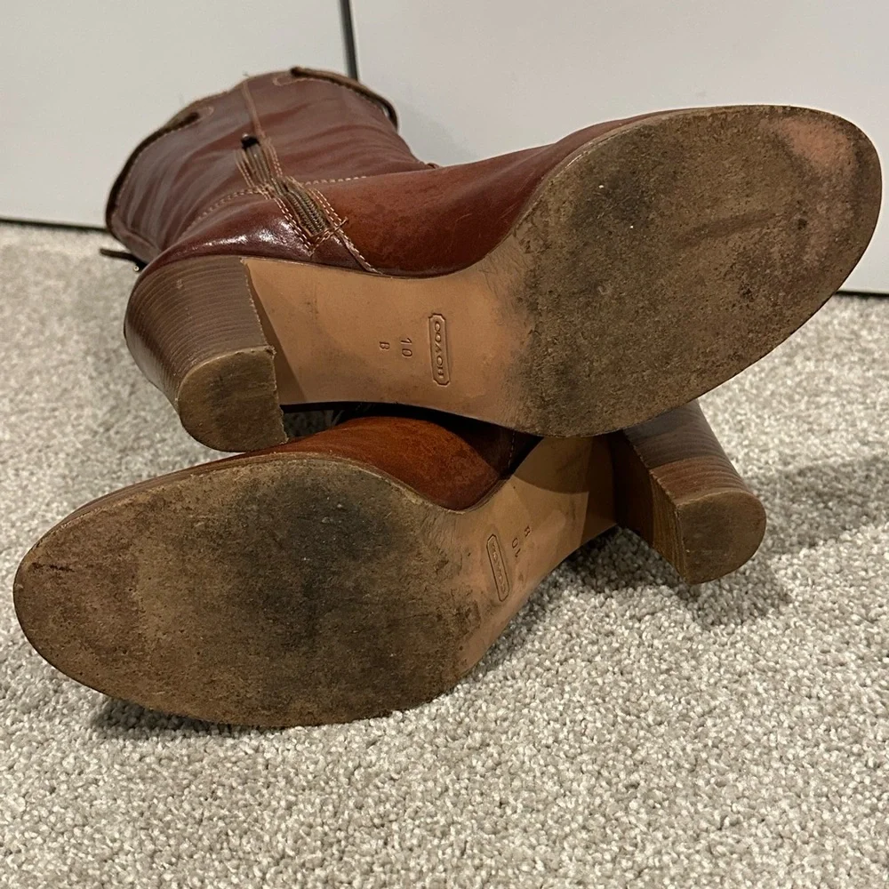 COACH Maxene Calf Q262 Boots - Whiskey 10 - Picture 7 of 9